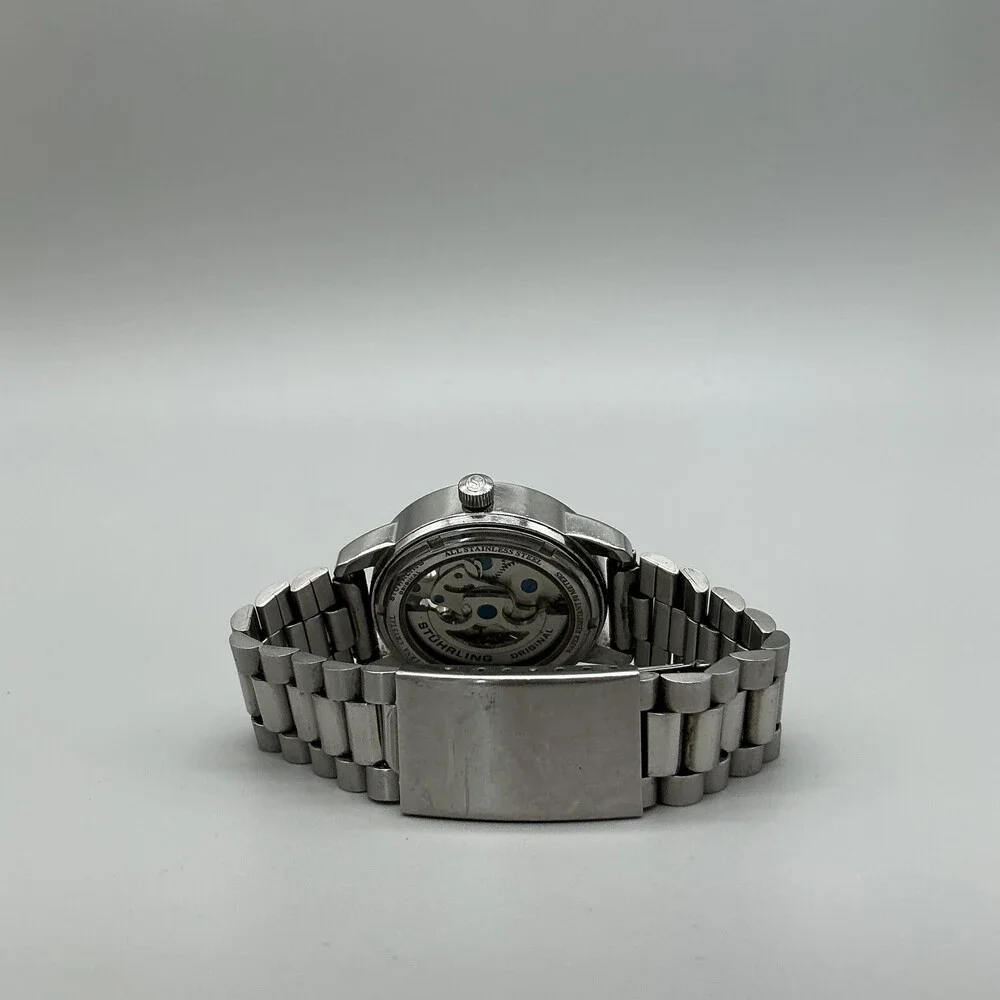 Stuhrling Delphi Mens Watch 35mm Silver Skeleton Dial Stainless Automatic 6.5
